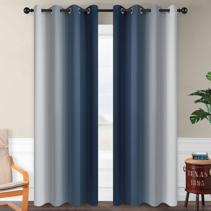 Simplehome Navy Blue Ombre Room Darkening Curtains For Living Room  Light Blocking Gradient Thermal Insulated Grommet Window Curtains/Drapes For Bedroom  2 Panels  52X84 Inches Length - Image 2