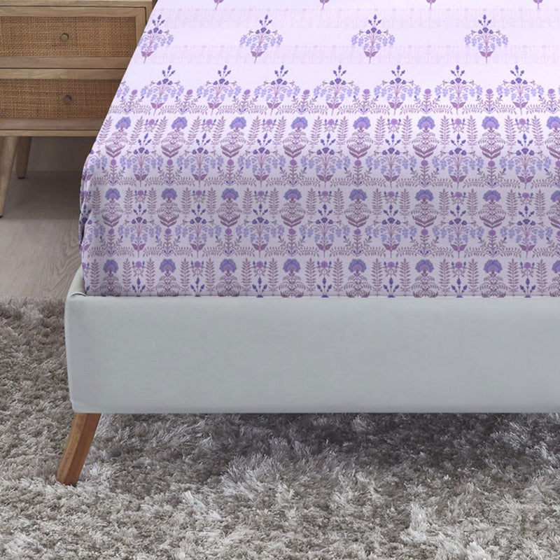 Trident Soft Comfort Fittedsheet for Double Bed, 210 TC 100% Cotton Elastic Fitted Bedsheet, Soft and Breathable, King Size Fitted Bedsheet with 2 Pillow Covers - Lilac Affair - Image 4