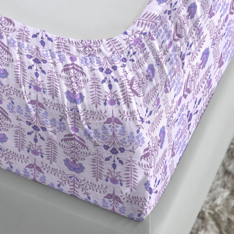 Trident Soft Comfort Fittedsheet for Double Bed, 210 TC 100% Cotton Elastic Fitted Bedsheet, Soft and Breathable, King Size Fitted Bedsheet with 2 Pillow Covers - Lilac Affair - Image 5
