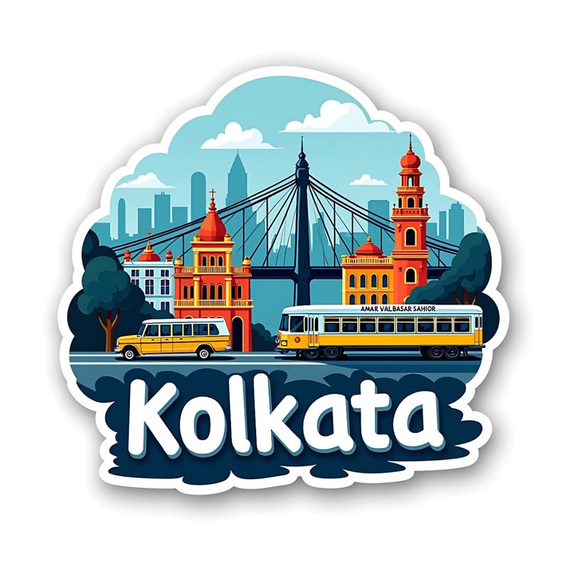 GiftODay Indian City Kolkata Theme Souvenir Wooden Fridge Magnet for Refrigerator Kolkata Fridge Magnet for Kitchen Home Decor Perfect Souvenir Gift Size 3x3 Inches Pack of 1 - Image 1