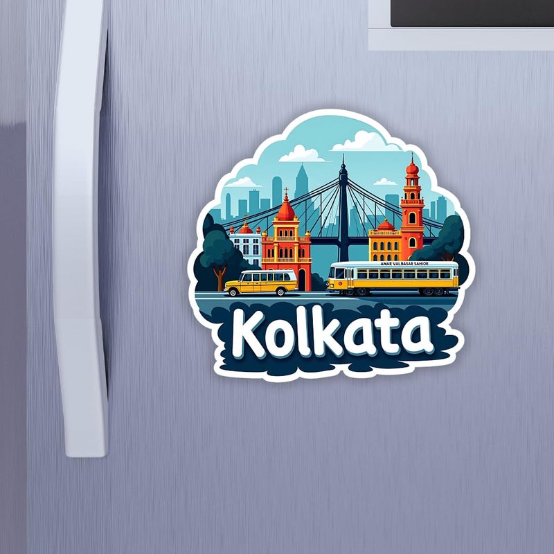 GiftODay Indian City Kolkata Theme Souvenir Wooden Fridge Magnet for Refrigerator Kolkata Fridge Magnet for Kitchen Home Decor Perfect Souvenir Gift Size 3x3 Inches Pack of 1 - Image 2
