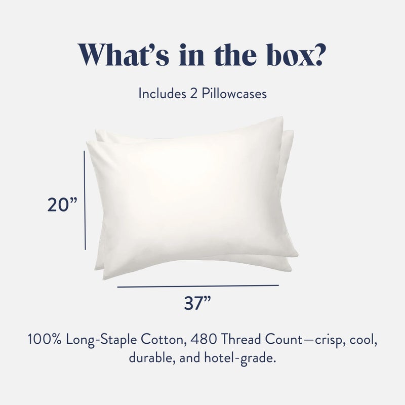 Brooklinen Luxury Sateen Pillowcases - Set of 2, 100% Long Staple Cotton with Envelope Closure, Smooth Fabric, Soft & Durable, Machine Washable - King Size (White) - Image 2