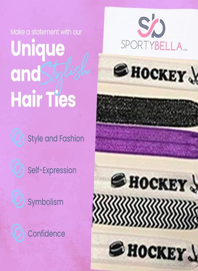 Sportybella Hockey Hair Ties Set - 6pc No-Crease Elastic Ponytail Holders for Girls, Players, and Fans, Purple, Black Accessories for Practice, Game Day, Party Favors or Team Gifts - Image 3
