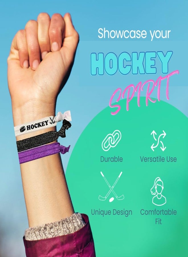 Sportybella Hockey Hair Ties Set - 6pc No-Crease Elastic Ponytail Holders for Girls, Players, and Fans, Purple, Black Accessories for Practice, Game Day, Party Favors or Team Gifts - Image 2