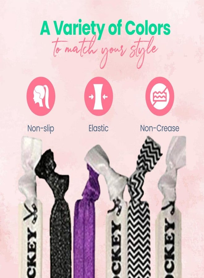 Sportybella Hockey Hair Ties Set - 6pc No-Crease Elastic Ponytail Holders for Girls, Players, and Fans, Purple, Black Accessories for Practice, Game Day, Party Favors or Team Gifts - Image 4