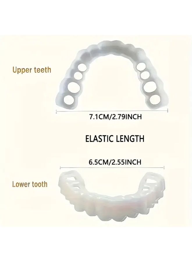2 Sets Full Dentures Upper Lower Soft Comfortable Denture Patches with Storage Case 5 Pieces 2 Upper Teeth 2 Lower Teeth 1 Storage Box Easy to Use Tooth Loss Replacement for Men Women - Image 4