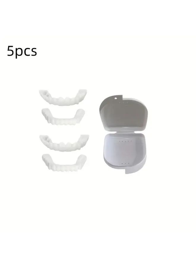 2 Sets Full Dentures Upper Lower Soft Comfortable Denture Patches with Storage Case 5 Pieces 2 Upper Teeth 2 Lower Teeth 1 Storage Box Easy to Use Tooth Loss Replacement for Men Women - Image 5