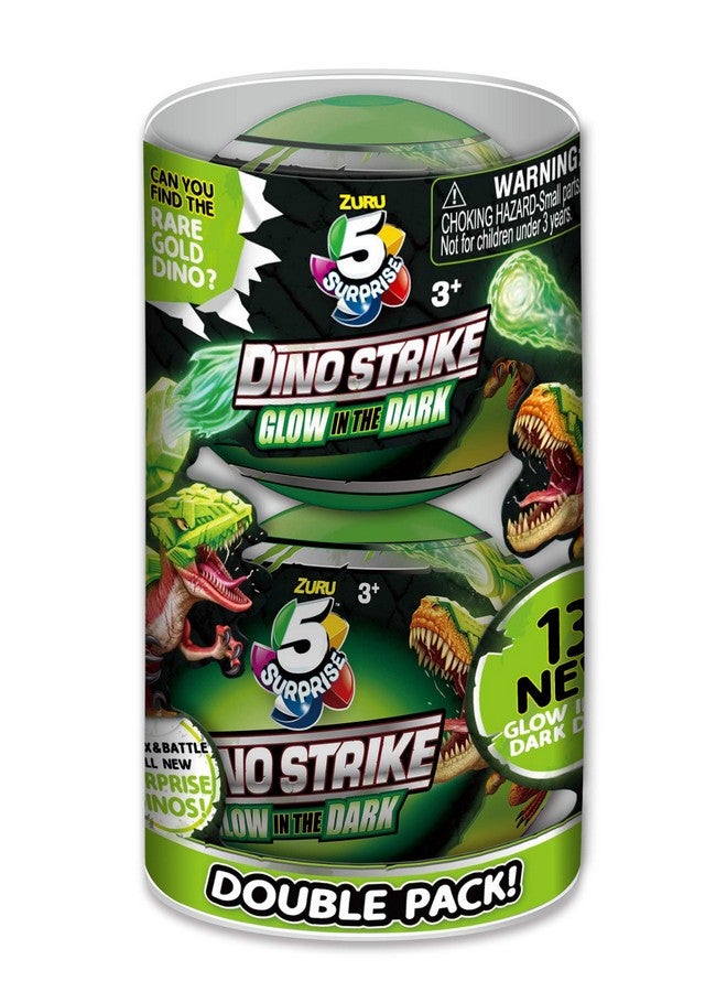 5 Surprise Dino Strike Surprise Mystery Battling Collectible Dinos by ZURU (2 Pack) Glow in The Dark,Gold - Image 1
