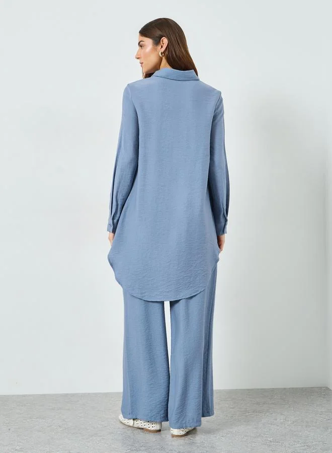 Take Two  Blue Lace Detail Longline Shirt and Pants Co-Ords for Women | Best Price UAE