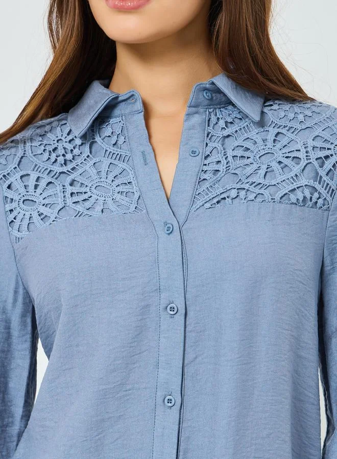 Take Two  Blue Lace Detail Longline Shirt and Pants Co-Ords for Women | Best Price UAE