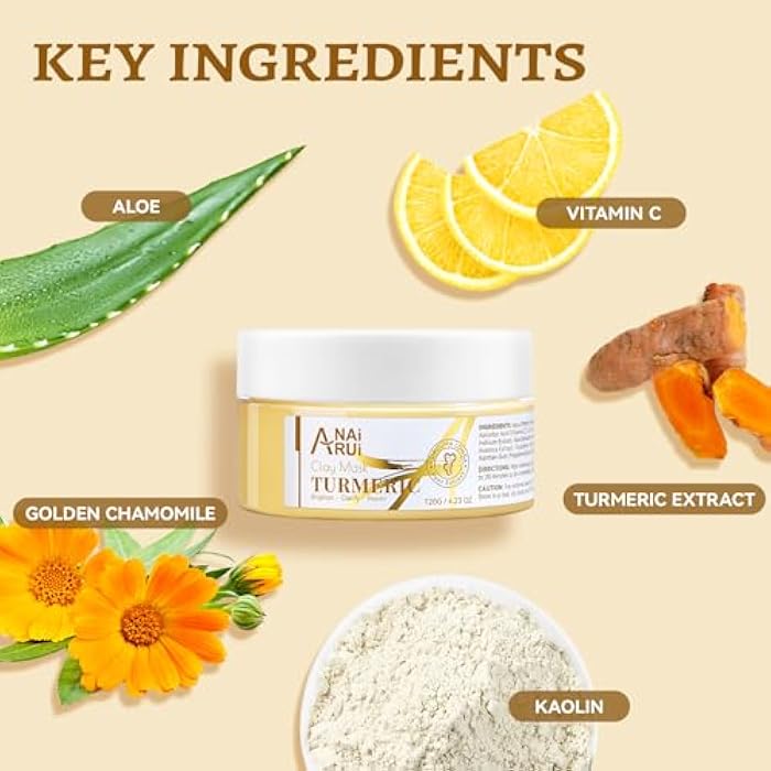 ANAI RUI Turmeric Vitamin C Face Mask, Deeep Cleansing Clay Mask for Dull Skin, Skincare Facial Mask for Refining Pores and Controlling Oil, Smooth & Radiant Skin, Face Skincare Gifts, 4.23 OZ - Image 4