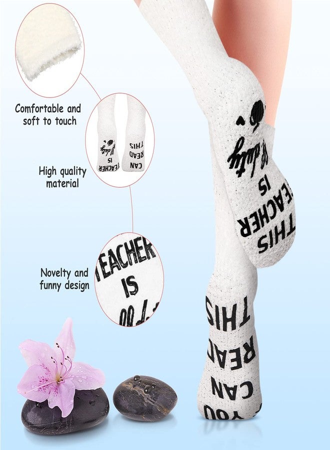 JaGely 4 Pairs Teacher Socks for Women Funny Warm Non Slip Gift Socks for Teacher Appreciation(White, Gray, Pink, Blue) - Image 4