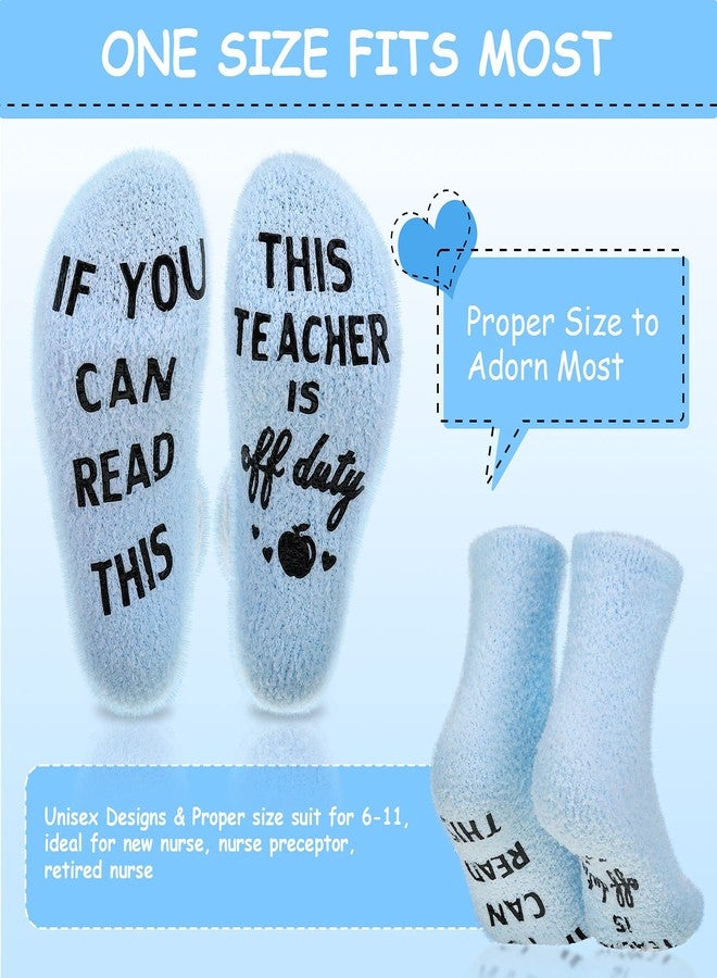 JaGely 4 Pairs Teacher Socks for Women Funny Warm Non Slip Gift Socks for Teacher Appreciation(White, Gray, Pink, Blue) - Image 3