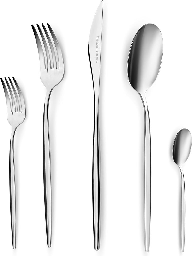 Karaca Karaca Lizbon 60Piece Cutlery Set for 12 People 1810 Stainless Steel Dinnerware Tableware Silverware Service includes Forks Spoons knives forks Teaspoons Mirror Polished Dishwasher Safe  - Image 1