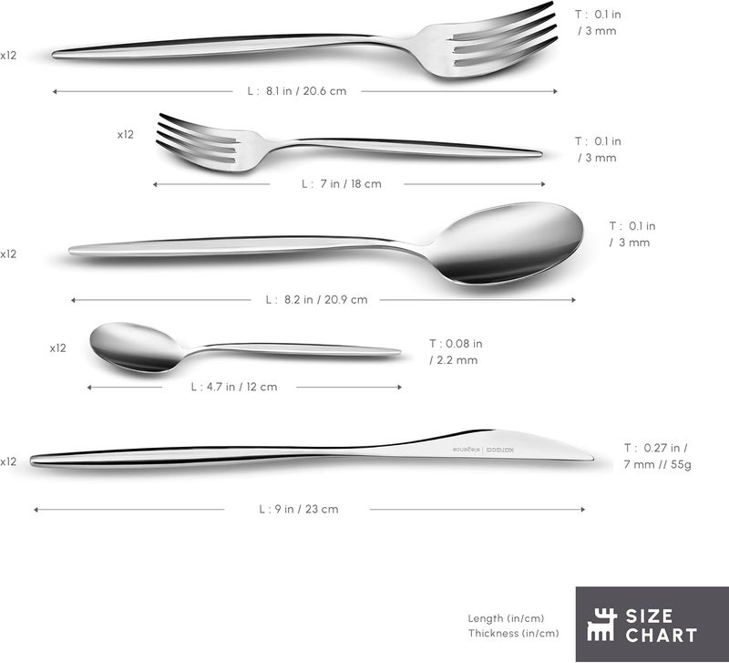 Karaca Karaca Lizbon 60Piece Cutlery Set for 12 People 1810 Stainless Steel Dinnerware Tableware Silverware Service includes Forks Spoons knives forks Teaspoons Mirror Polished Dishwasher Safe  - Image 3