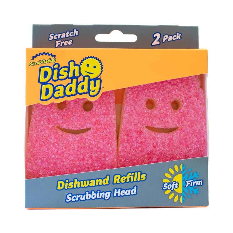 Scrub Daddy Dish Wand Scrubbing Brush Replacement Heads Soap Dispensing Brushes Texture Changing Washing Up Sponges Detachable Dish Daddy Head Sponge Refills Pink 2 Pack - Image 2