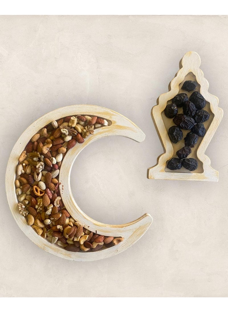 Handmade Crescent and Lantern Ramadan Handmade Tray Set for Snacks (Off White)  - Image 1