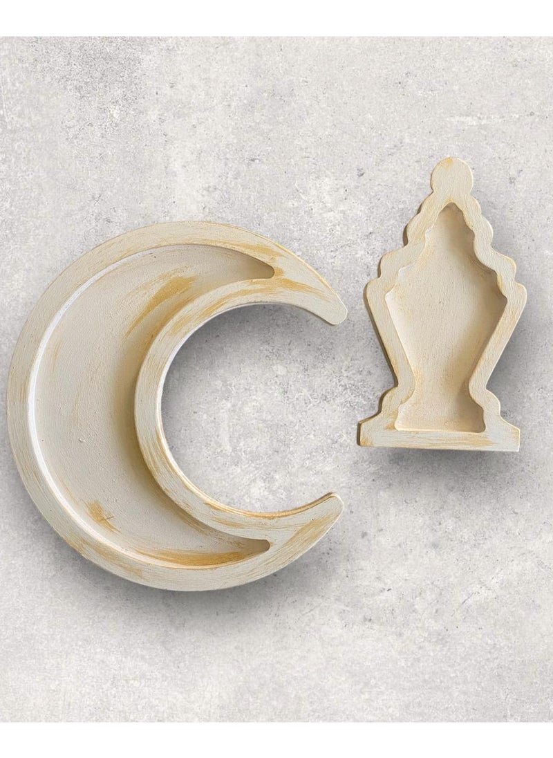 Handmade Crescent and Lantern Ramadan Handmade Tray Set for Snacks (Off White)  - Image 2