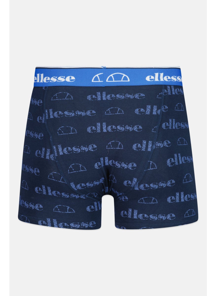 Ellesse Men 3 Pieces Brand Logo Trunks, Navy/Grey  - Image 3