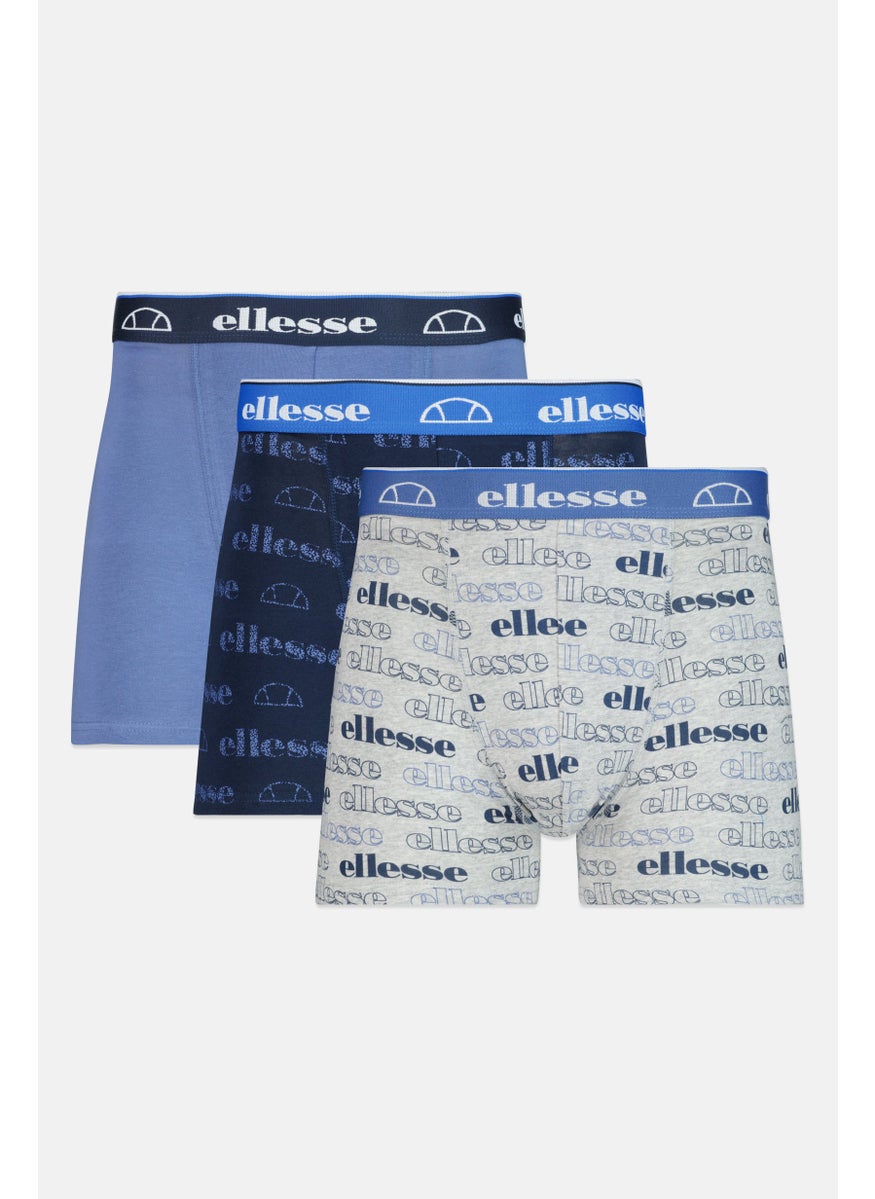 Ellesse Men 3 Pieces Brand Logo Trunks, Navy/Grey  - Image 1
