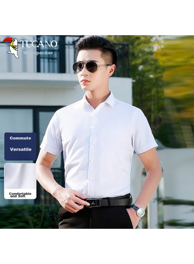 Tucano Tucano Men's Shirt, Summer Short-sleeve Shirt, Business Formal Wear, Solid Color, Casual, Fashionable, Versatile Menswear, White, L - Image 1