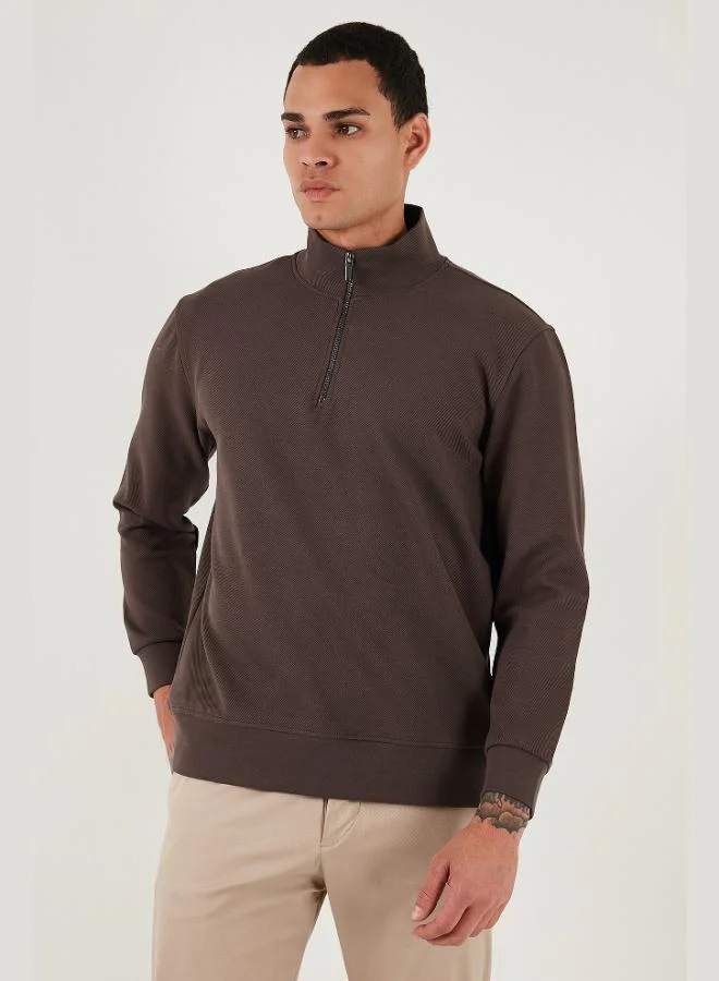 بوراتي بلوزة قطنية بياقة واقفة وسحاب نصفي رجالي من بوراتي