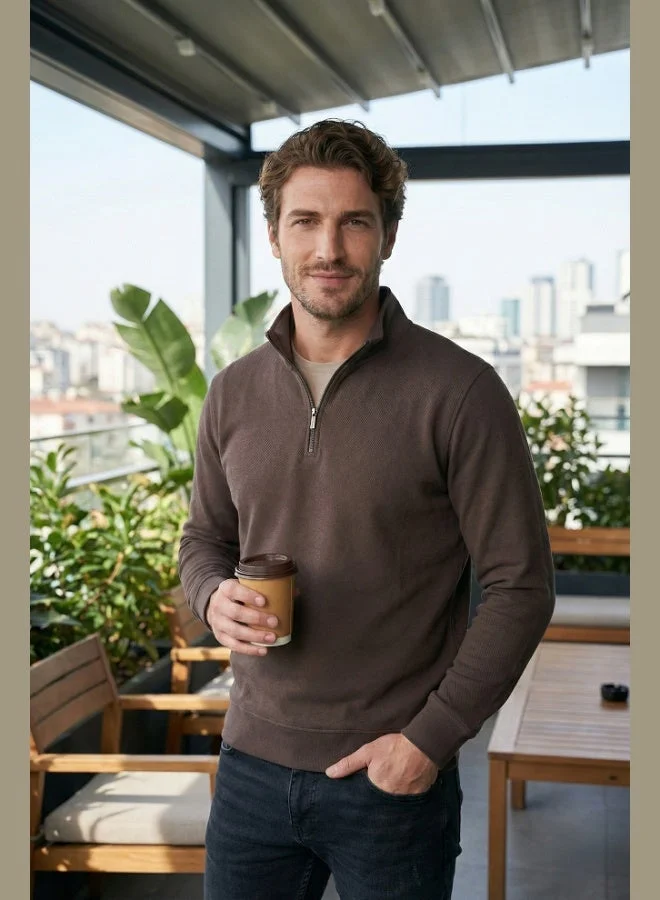 بوراتي بلوزة قطنية بياقة واقفة وسحاب نصفي رجالي من بوراتي