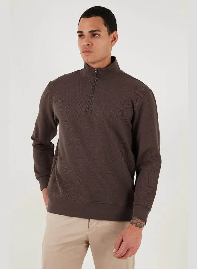 بوراتي بلوزة قطنية بياقة واقفة وسحاب نصفي رجالي من بوراتي