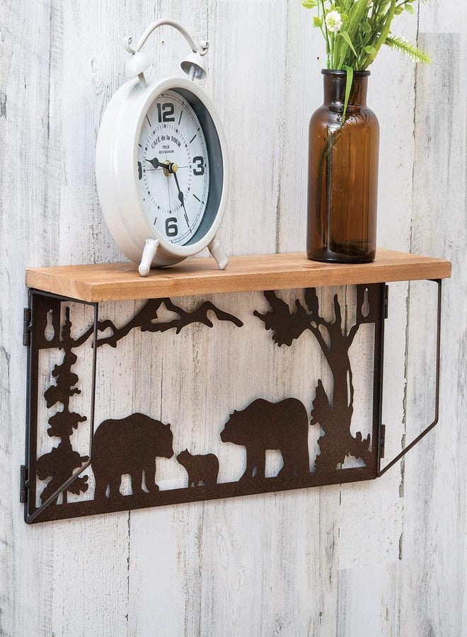 BLACK FOREST DECOR Bear Family Metal Art & Wood Shelf, Polyresin, 20 1/2" W x 4 3/4" D x 7 4/5" H