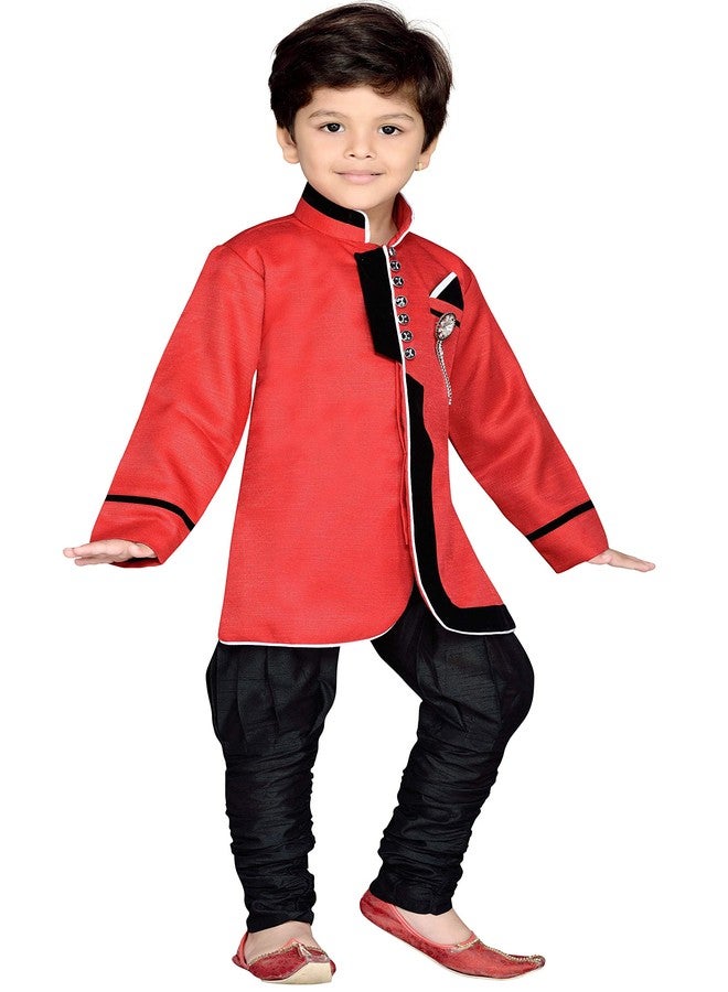 AJ DEZINES Kids Sherwani Suit Set For Boys (644_RED_9.) - Image 4