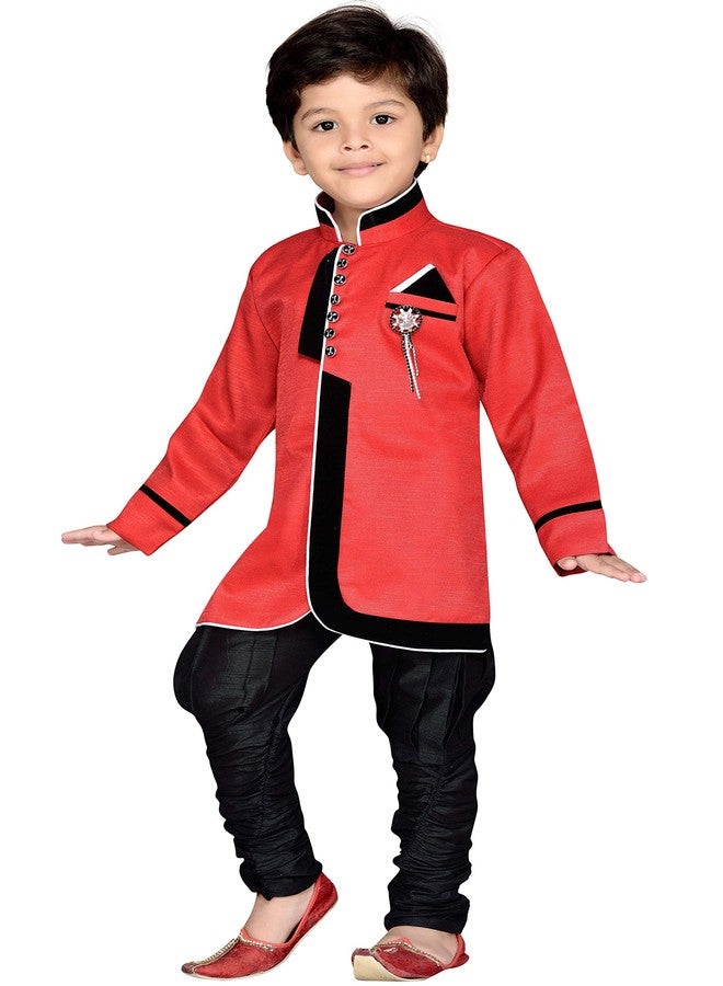 AJ DEZINES Kids Sherwani Suit Set For Boys (644_RED_9.) - Image 2