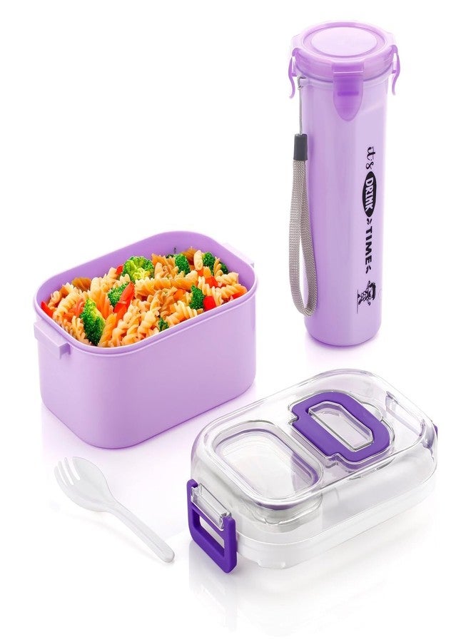 CAPSEA Wow Combo Lunch Box Set, Purple, BPA Free Plastic, 800ML Bottle, Leak-Proof Food Container with Cup for Office School Travel - Image 2