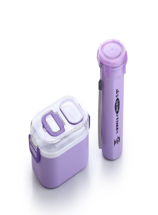 CAPSEA Wow Combo Lunch Box Set, Purple, BPA Free Plastic, 800ML Bottle, Leak-Proof Food Container with Cup for Office School Travel - Image 4