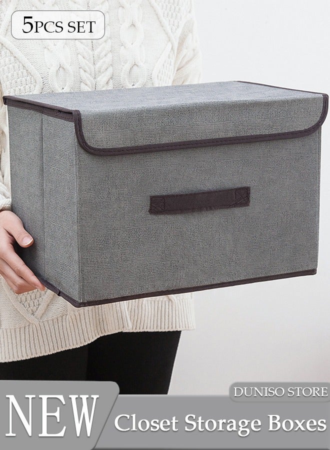 DUNISO 5pcs Stackable Storage Cubes with Lids Fabric Decorative Storage Box Bins Organizer Containers Baskets with Velcro Cover Handles Divider for Bedroom Closet Living Room - Image 1