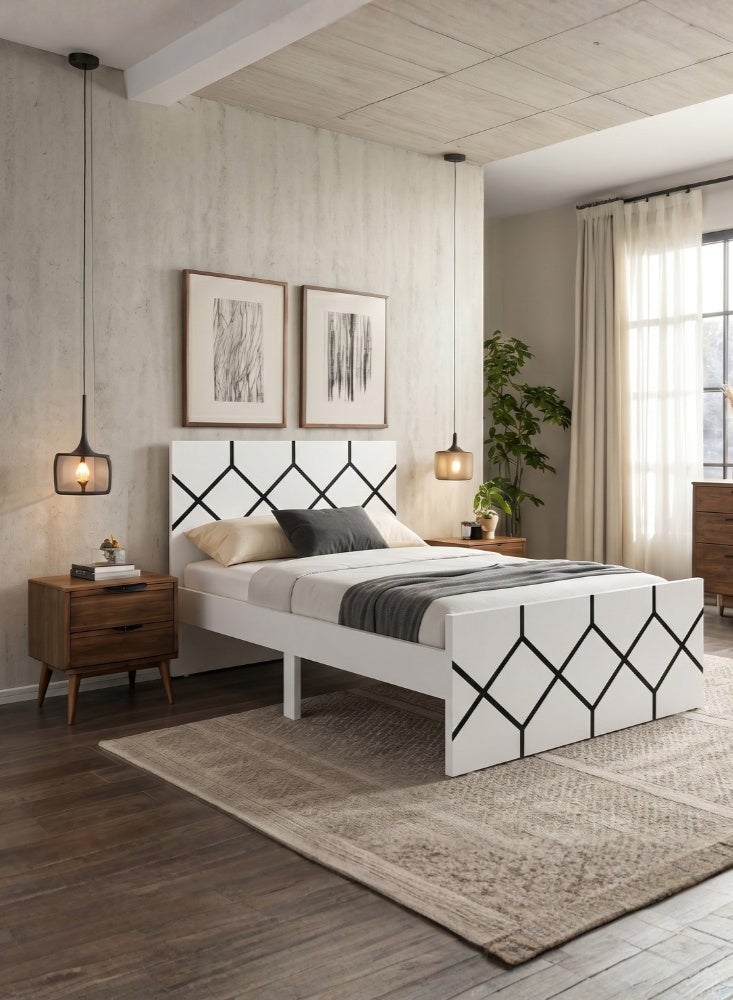 Karnak Ackley Wooden Single Bed Frame | Sturdy Modern Design Bedframe | Space Saving Bed Frame for Bedroom Furniture (White) - Image 1