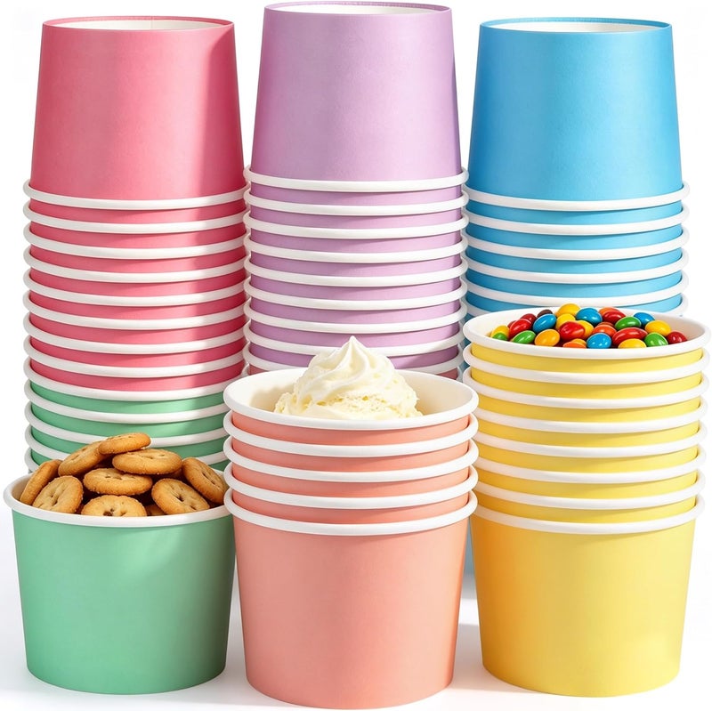 Aodaer 60 Pack Paper Ice Cream Cups 8 oz Paper Snack Ice Cream Bowls Disposable Dessert Bowls for Hot or Cold Food Party Supplies Treat Cups for Sundae, Frozen Yogurt, Soup, 6 Colors - Image 1