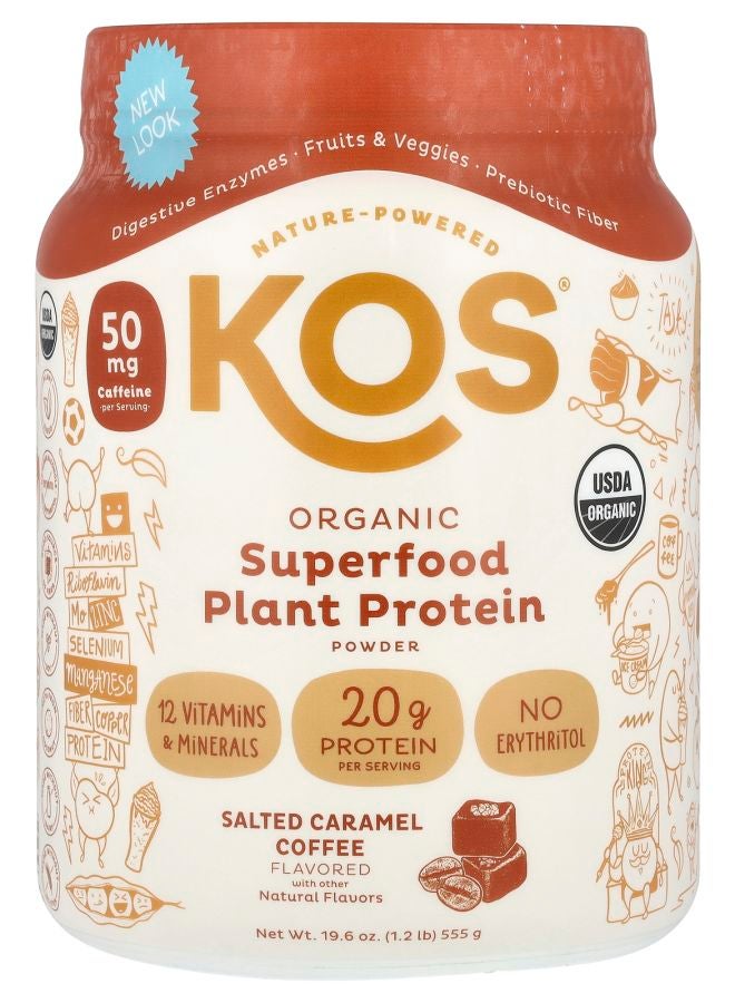 KOS Organic Superfood Plant Protein Powder Salted Caramel Coffee 1.2 lb (555 g)