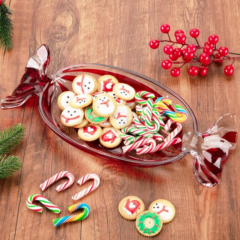 SHOWLOUE Christmas Platter Dish Glass Candy Platter Serving Dessert Plates Christmas Dinnerware Tray Decorative Plates for Xmas Holiday Party Favor Small - Image 4
