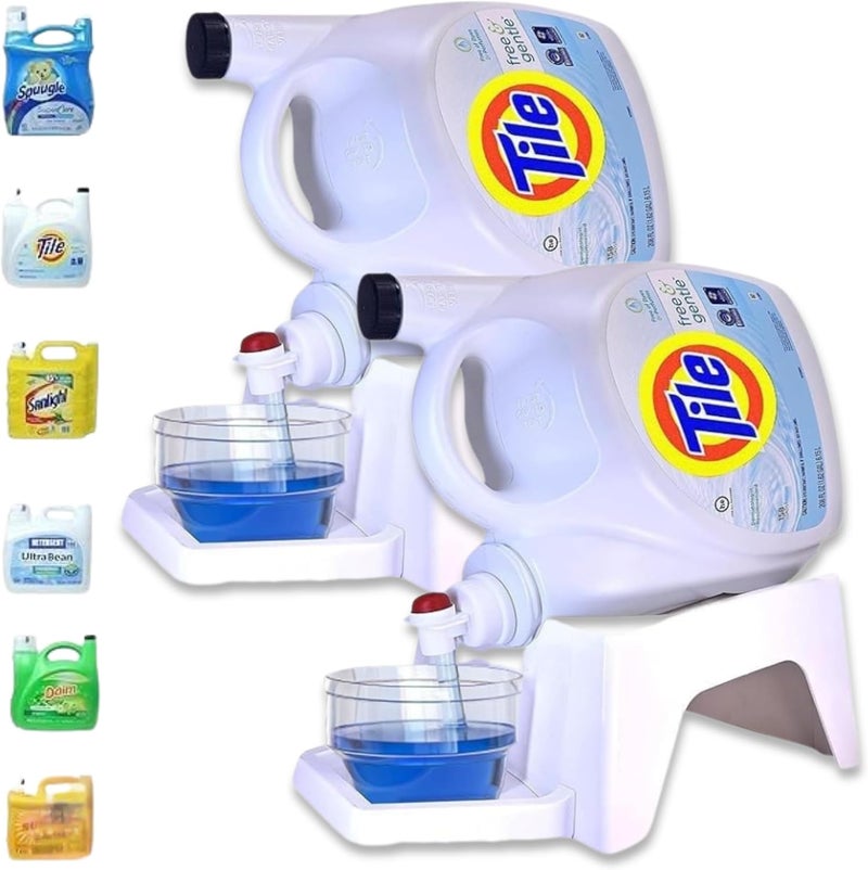 Skywin TidyFriend 2 Pack Laundry Detergent Dispenser with Tray, Laundry Soap Dispenser with Non-Slip Rubber Feet for Washing Room Organization, Easy Pour (White) - Image 1