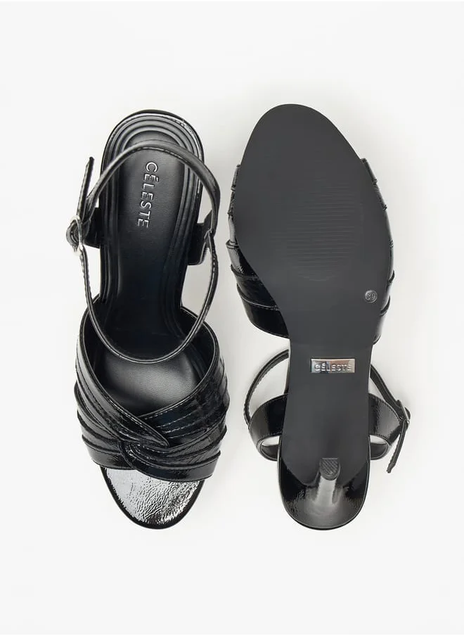 سيليست Womens Textured Sandals with Stiletto Heels and Buckle Closure