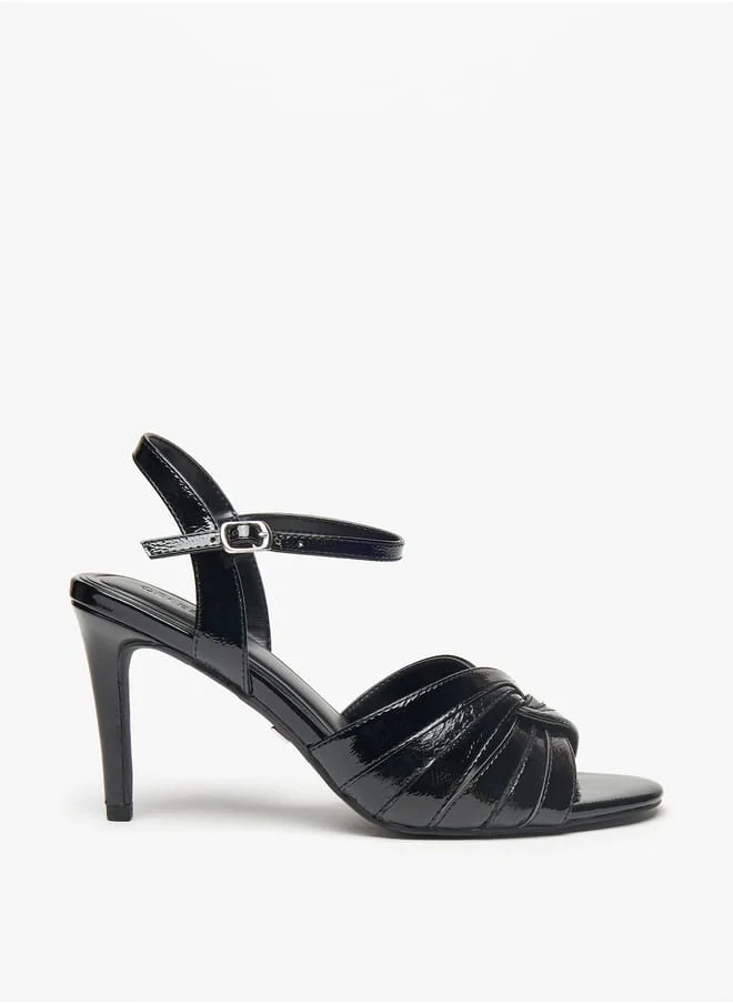 سيليست Womens Textured Sandals with Stiletto Heels and Buckle Closure
