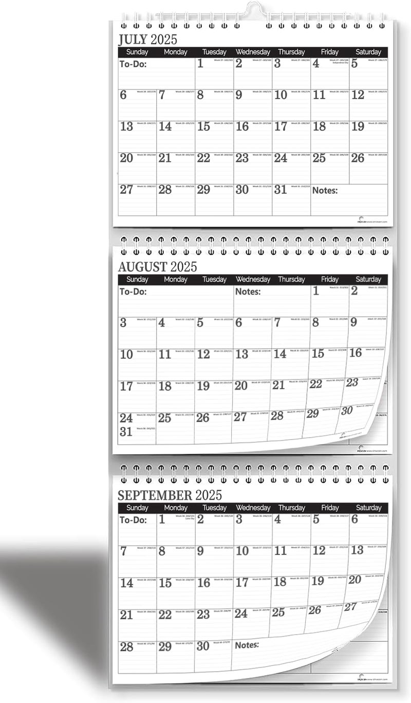 STRIVE ZEN 3 Month Calendar 2025-2026, Move-a-Page, Monthly, Vertical, Jul 25 - Dec 26, 11x25 In, Big Ruled Daily Blocks, Julian Days, Week Number, Minimalist, Busy Families, Office - Image 1