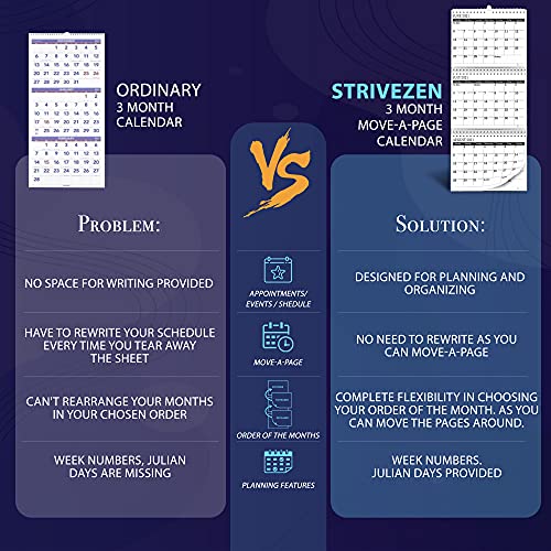 STRIVE ZEN 3 Month Calendar 2025-2026, Move-a-Page, Monthly, Vertical, Jul 25 - Dec 26, 11x25 In, Big Ruled Daily Blocks, Julian Days, Week Number, Minimalist, Busy Families, Office - Image 3