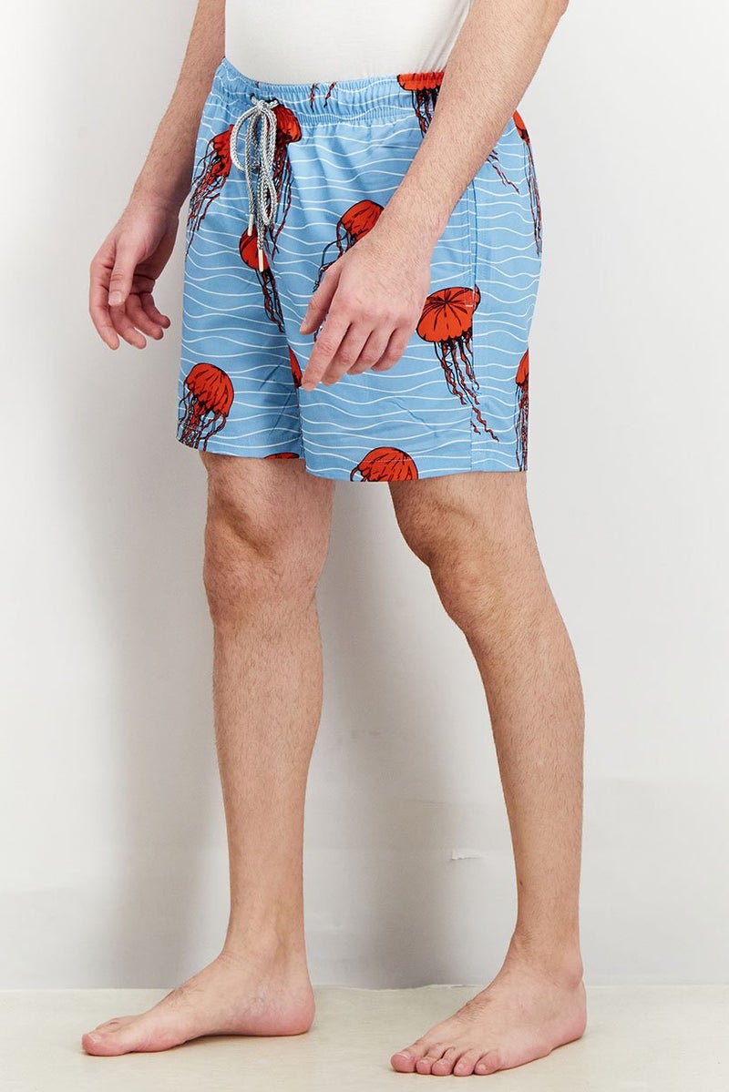 Rainforest Men Drawstring Printed Board Shorts, Blue - Image 4