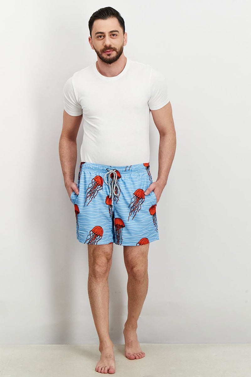 Rainforest Men Drawstring Printed Board Shorts, Blue - Image 2