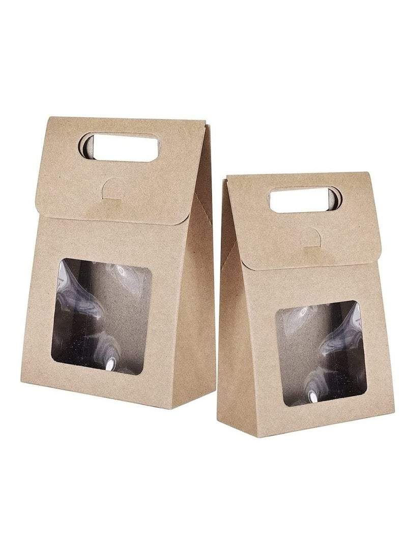 SYOSI 25 Pcs Natural Kraft Paper Bag Bags Strong Stand Up Gift with Handles With Display Window for Shopping Packaging Retail Party Craft Gifts Wedding Brown - Image 1