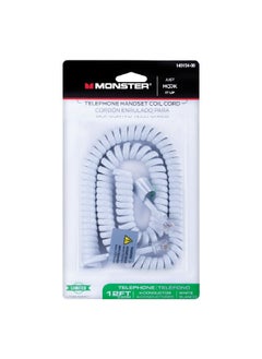 Monster Jhiu Just Hook It Up 4-Conductor Telephone Handset Coiled Cord White 12 ft 140154-00  - Image 1