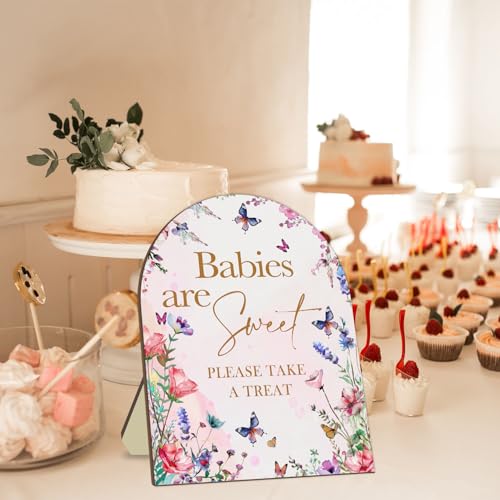 Hatzelou Sweet Babies Please Take A Treat Floral Butterfly Baby Shower Decoration Sign - Pink Welcome Sign 9 * 11IN - Image 3
