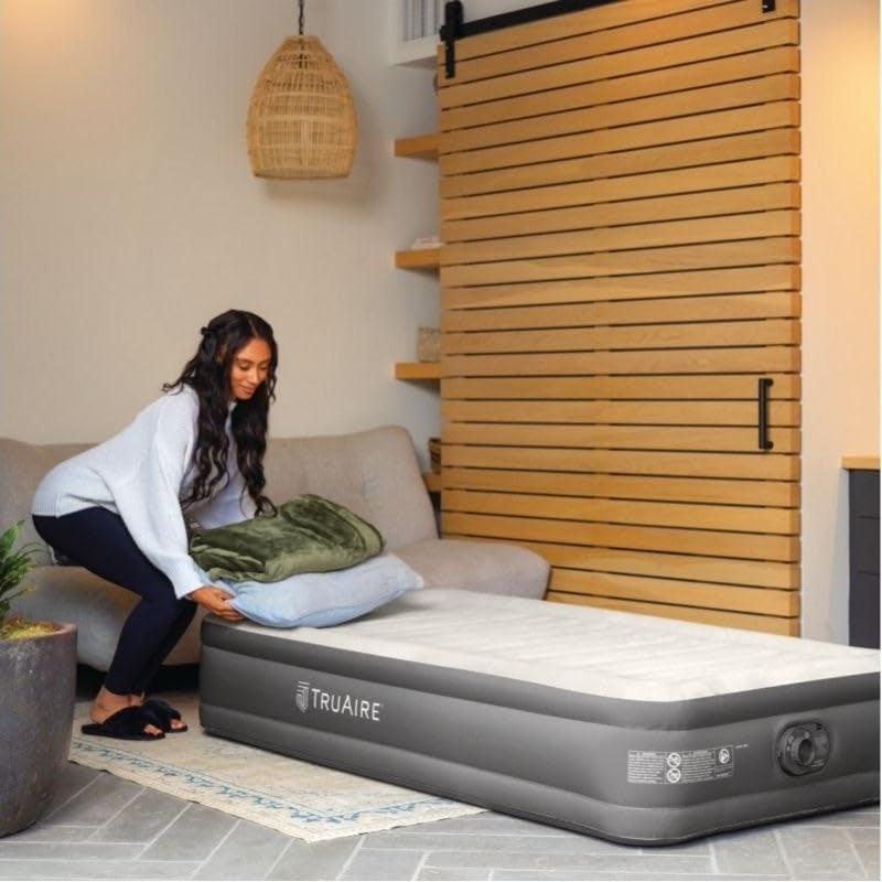 Intex 64021E TruAire Luxury Air Mattress: Fiber-Tech â€“ Built-in Electric Pump â€“ Multizone Support System â€“ 13in Bed Height â€“ Twin Size - Image 4