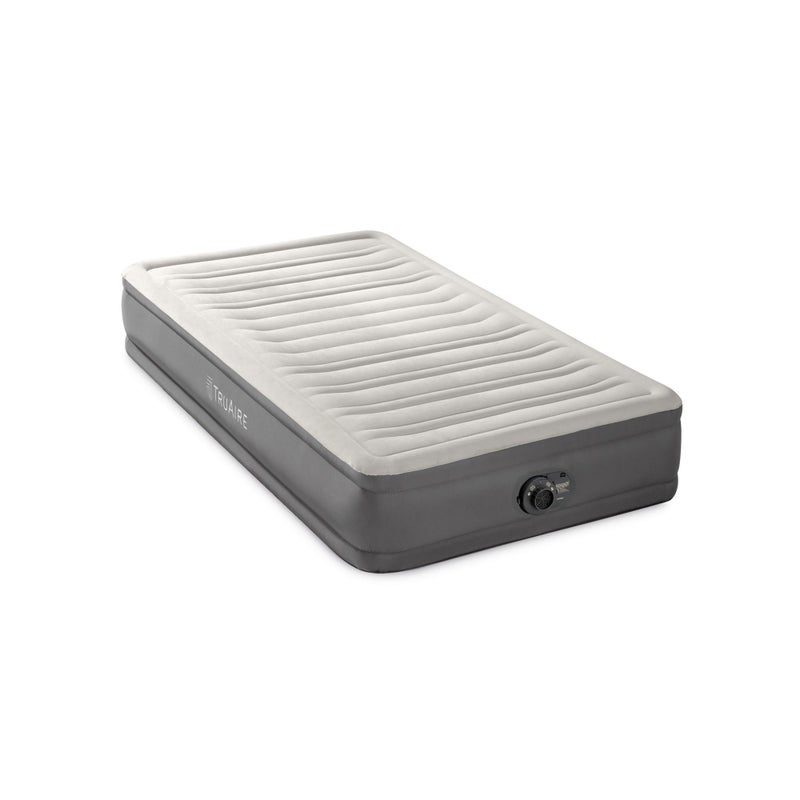 Intex 64021E TruAire Luxury Air Mattress: Fiber-Tech â€“ Built-in Electric Pump â€“ Multizone Support System â€“ 13in Bed Height â€“ Twin Size - Image 1